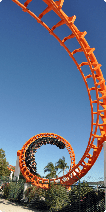 Roller coaster representing theme park rewards and family attractions